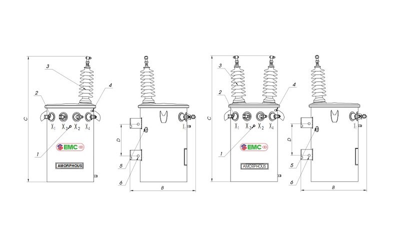 Bản vẽ máy biến áp dầu 1 pha tole Amorphous