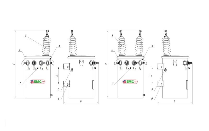 Bản vẽ máy biến áp dầu 1 pha tole silic